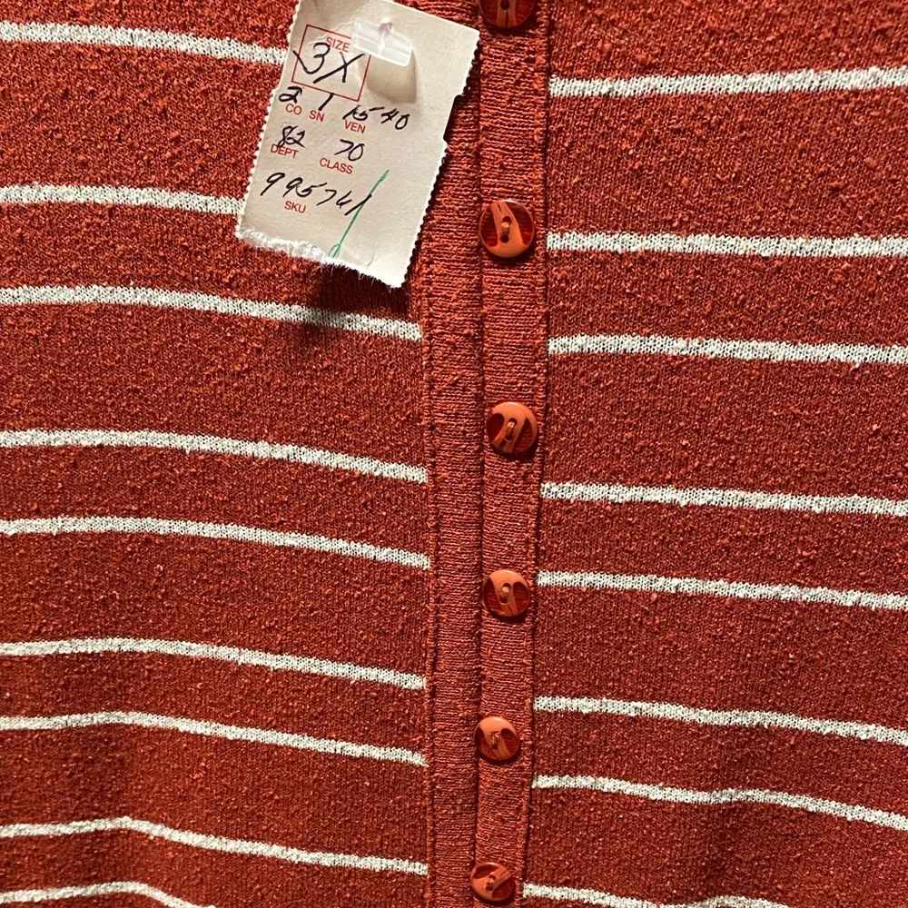 Dress Barn Woman vintage Rust Striped faux Button-Down plus size 3X silk Top - Picture 7 of 10